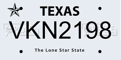 VKN2198 Texas License Plate