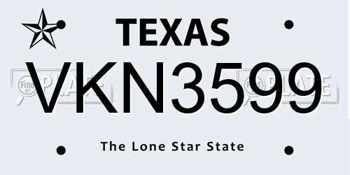 VKN3599 Texas License Plate