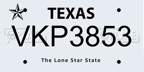 VKP3853 Texas License Plate