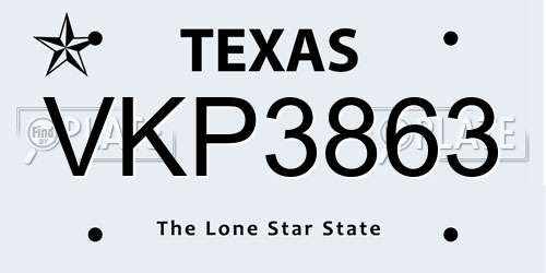 VKP3863 Texas License Plate