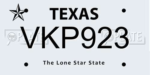 VKP923 Texas License Plate