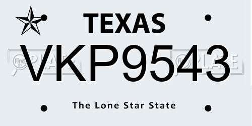 VKP9543 Texas License Plate