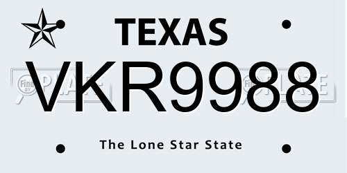 VKR9988 Texas License Plate