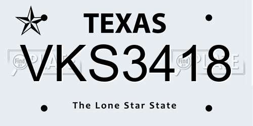 VKS3418 Texas License Plate