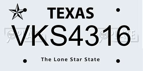 VKS4316 Texas License Plate