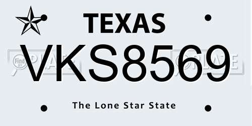 VKS8569 Texas License Plate