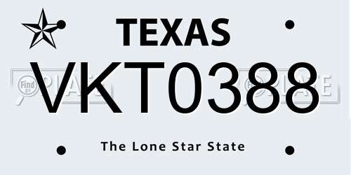 VKT0388 Texas License Plate