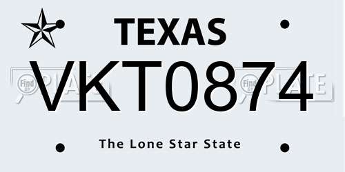 VKT0874 Texas License Plate