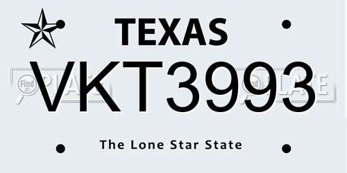 VKT3993 Texas License Plate