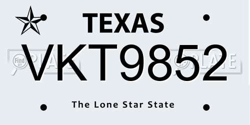 VKT9852 Texas License Plate