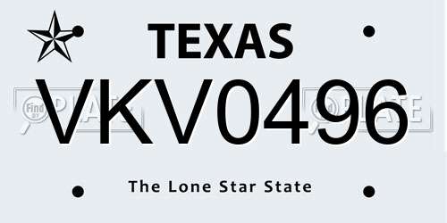 VKV0496 Texas License Plate