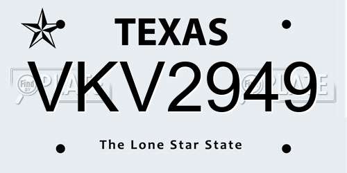 VKV2949 Texas License Plate