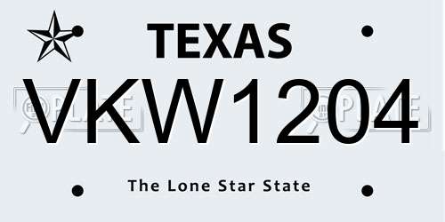 VKW1204 Texas License Plate
