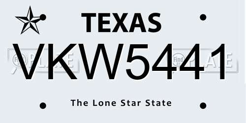 VKW5441 Texas License Plate