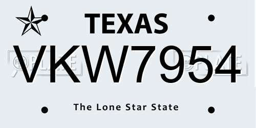 VKW7954 Texas License Plate
