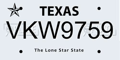 VKW9759 Texas License Plate