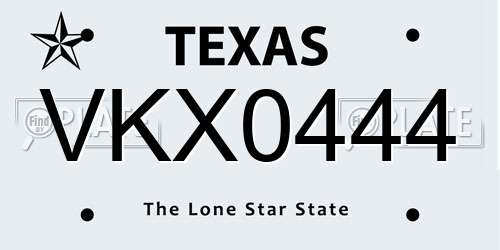 VKX0444 Texas License Plate
