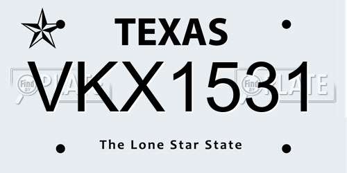 VKX1531 Texas License Plate