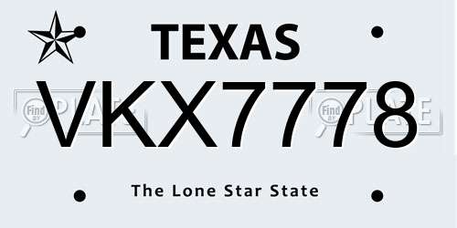 VKX7778 Texas License Plate