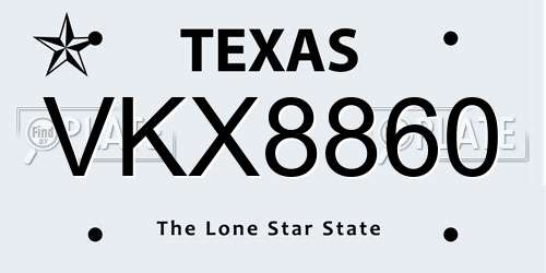VKX8860 Texas License Plate
