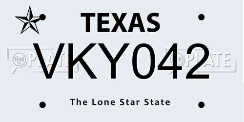 VKY042 Texas License Plate
