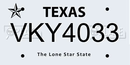 VKY4033 Texas License Plate