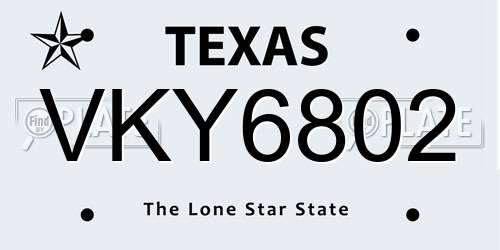 VKY6802 Texas License Plate
