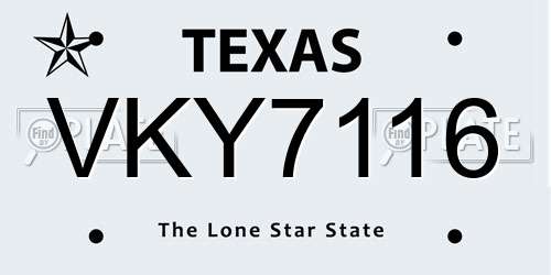 VKY7116 Texas License Plate