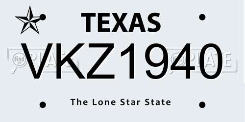 VKZ1940 Texas License Plate