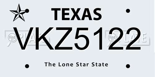VKZ5122 Texas License Plate