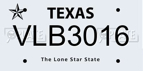 VLB3016 Texas License Plate