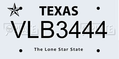 VLB3444 Texas License Plate