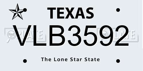 VLB3592 Texas License Plate