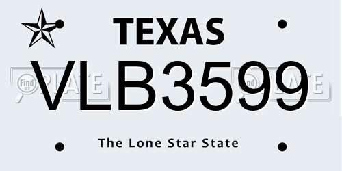 VLB3599 Texas License Plate