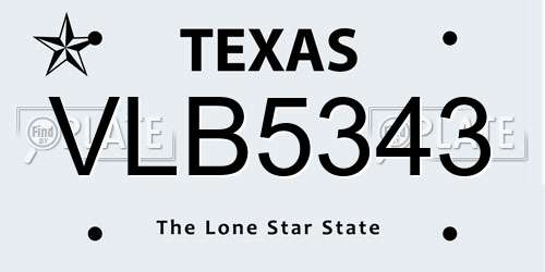 VLB5343 Texas License Plate