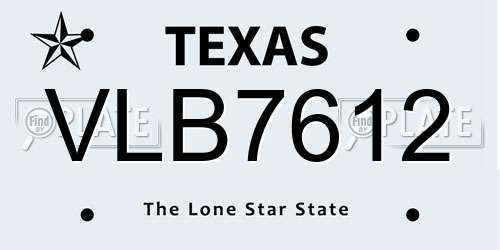 VLB7612 Texas License Plate