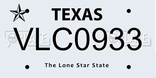 VLC0933 Texas License Plate