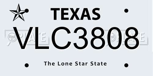 VLC3808 Texas License Plate