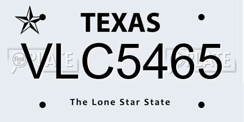 VLC5465 Texas License Plate
