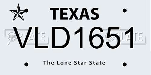 VLD1651 Texas License Plate