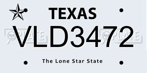 VLD3472 Texas License Plate