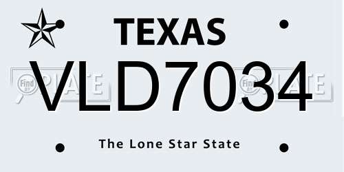 VLD7034 Texas License Plate