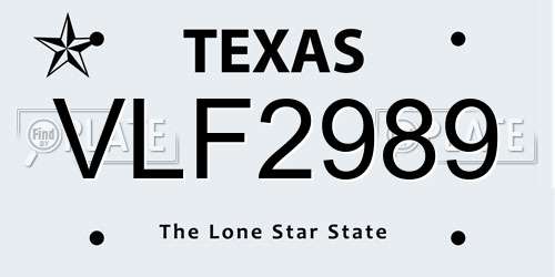 VLF2989 Texas License Plate