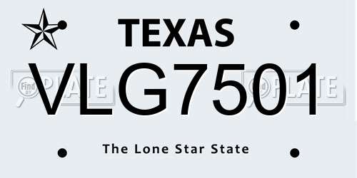 VLG7501 Texas License Plate