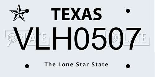 VLH0507 Texas License Plate