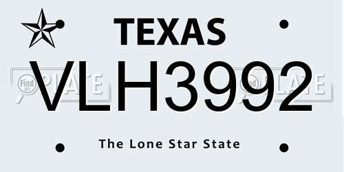 VLH3992 Texas License Plate