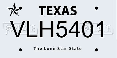 VLH5401 Texas License Plate