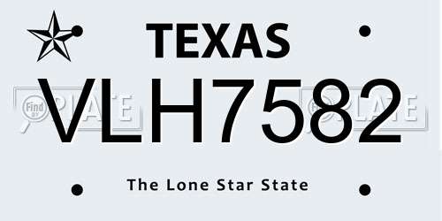 VLH7582 Texas License Plate