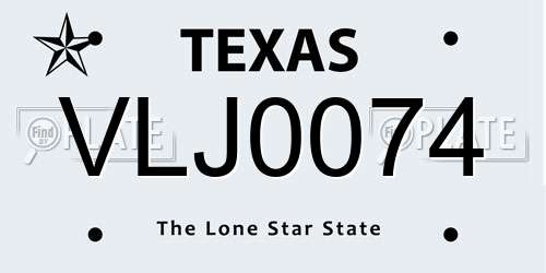 VLJ0074 Texas License Plate