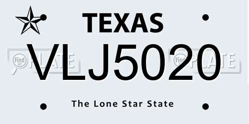 VLJ5020 Texas License Plate